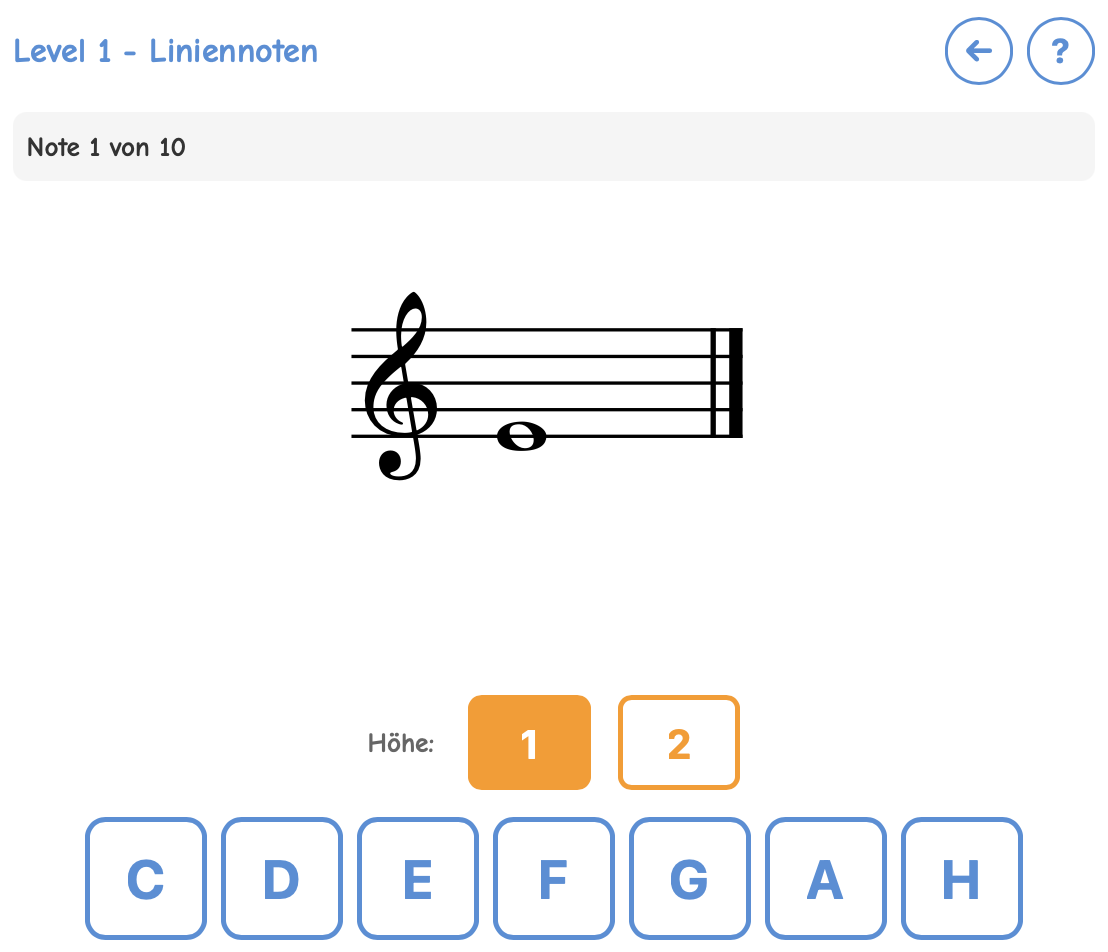 Lernspiel Noten lesen im Violinschlüssel